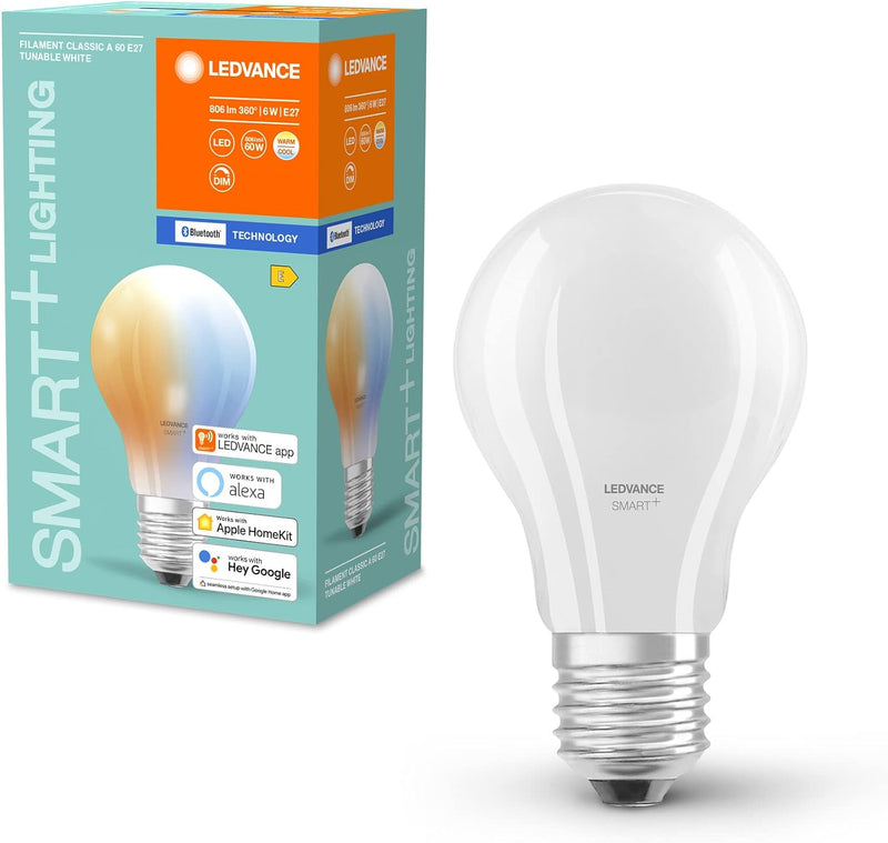 LEDVANCE Smarte LED-Lampe mit Bluetooth-Technologie für E27-Sockel, mattes Glas ,Lichtfarbe änderbar