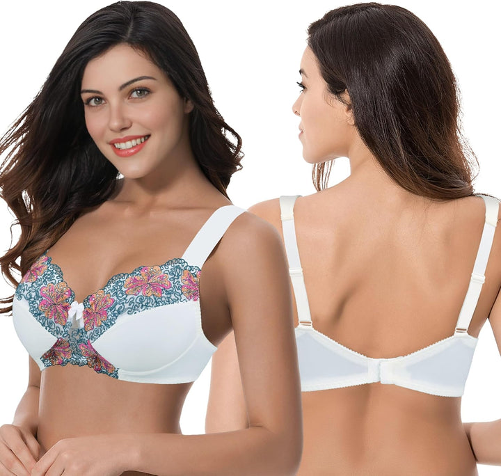 Curve Muse Damen Übergrösse Minimizer Kabellos Ungefütterter BH mit Stickspitze-2er Pack 75C Butterm