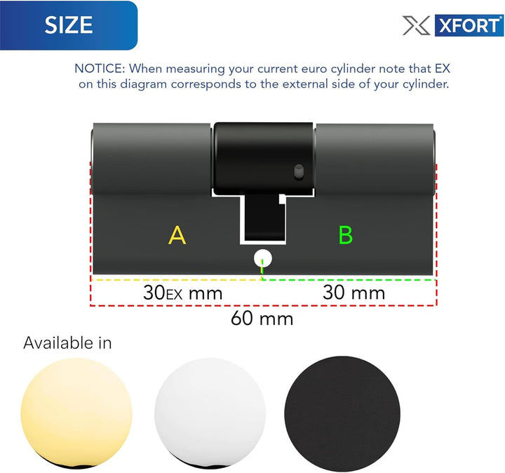 XFORT Chrom 30/30 Euro-Zylinderschloss (60mm), Euro-Türschloss mit 3 Schlüsseln, Anti-Bump, Anti-Dri