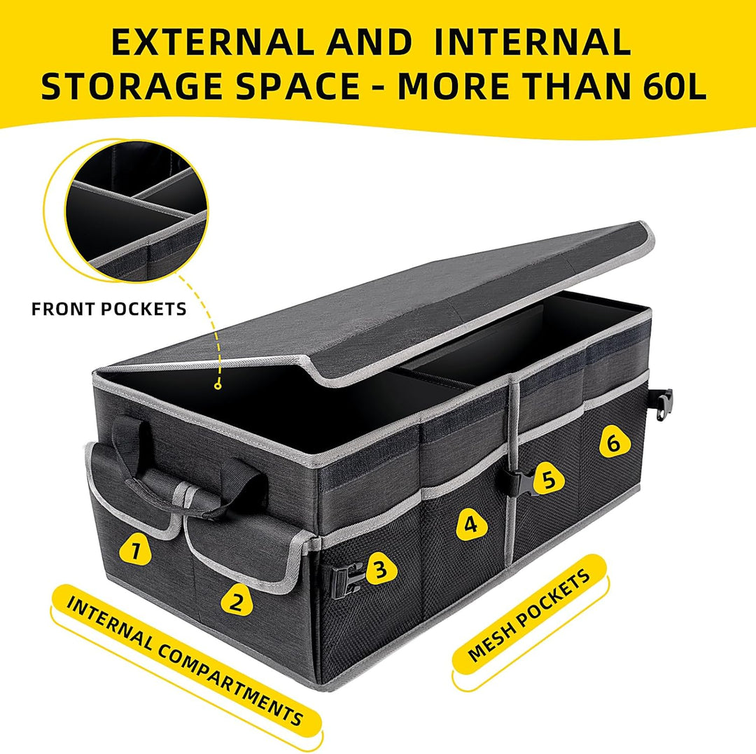 YBCPACK Auto Kofferraum Organizer mit Deckel [60L] - Stabil & Rutschfes - Faltbar Kofferraumtasch au