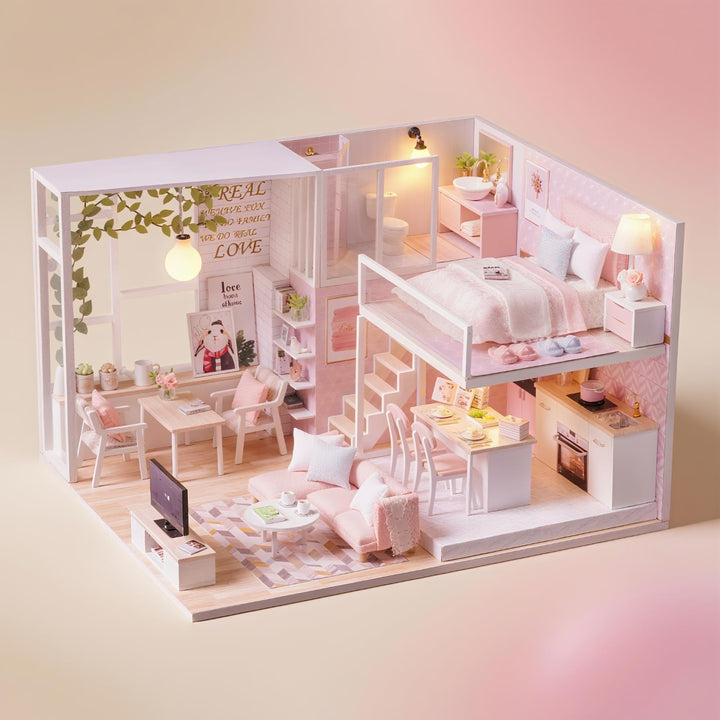 CUTEROOM DIY Miniatur Schaalmodel Kits mit Möbeln,DIY hölzernes -Kit mit Musik-Bewegung und LED Lich