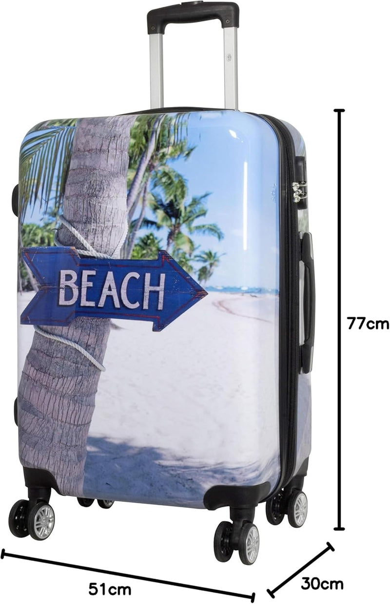 Trendyshop365 Hartschale Koffer-Set mit Motiv 3-teilig Beach 4 Räder Bunt Strand Zahlenschloss Koffe