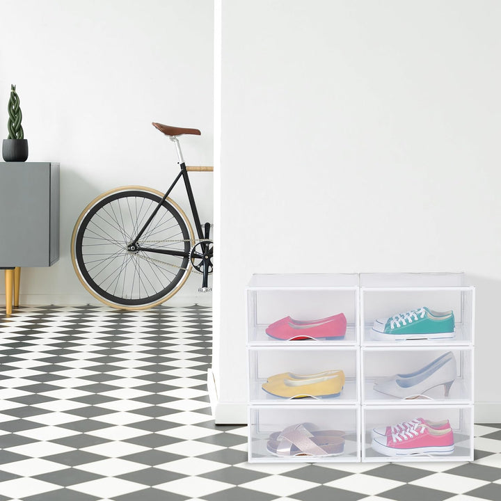 Relaxdays Schuhboxen 6er Set, Schuhorganizer, sicher stapeln mit Verbindungsstücken, für Schuhe bis
