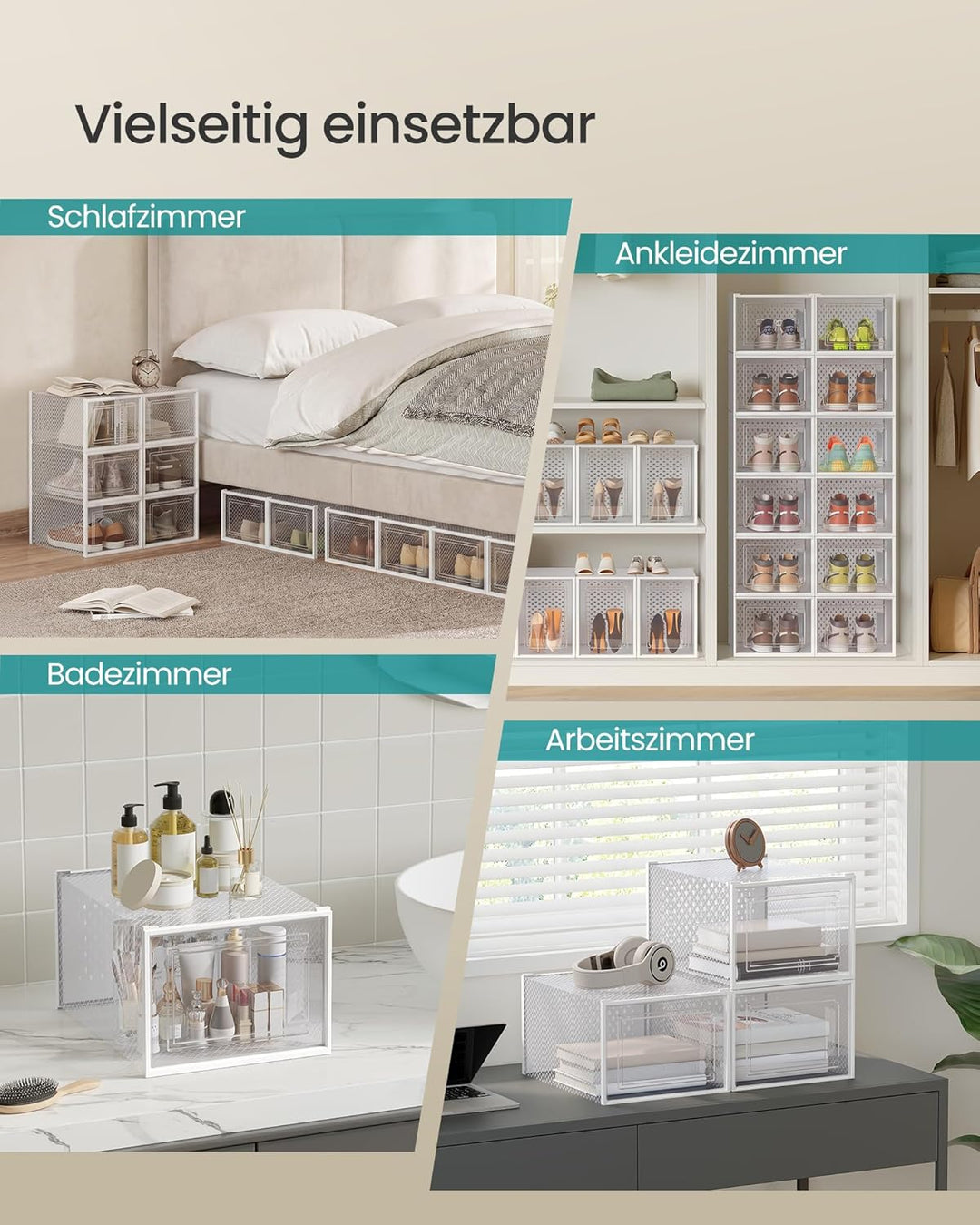 SONGMICS Schuhboxen, 18er Set, Aufbewahrungsboxen für Schuhe, Schuh-Organizer, Kunststoffboxen, falt
