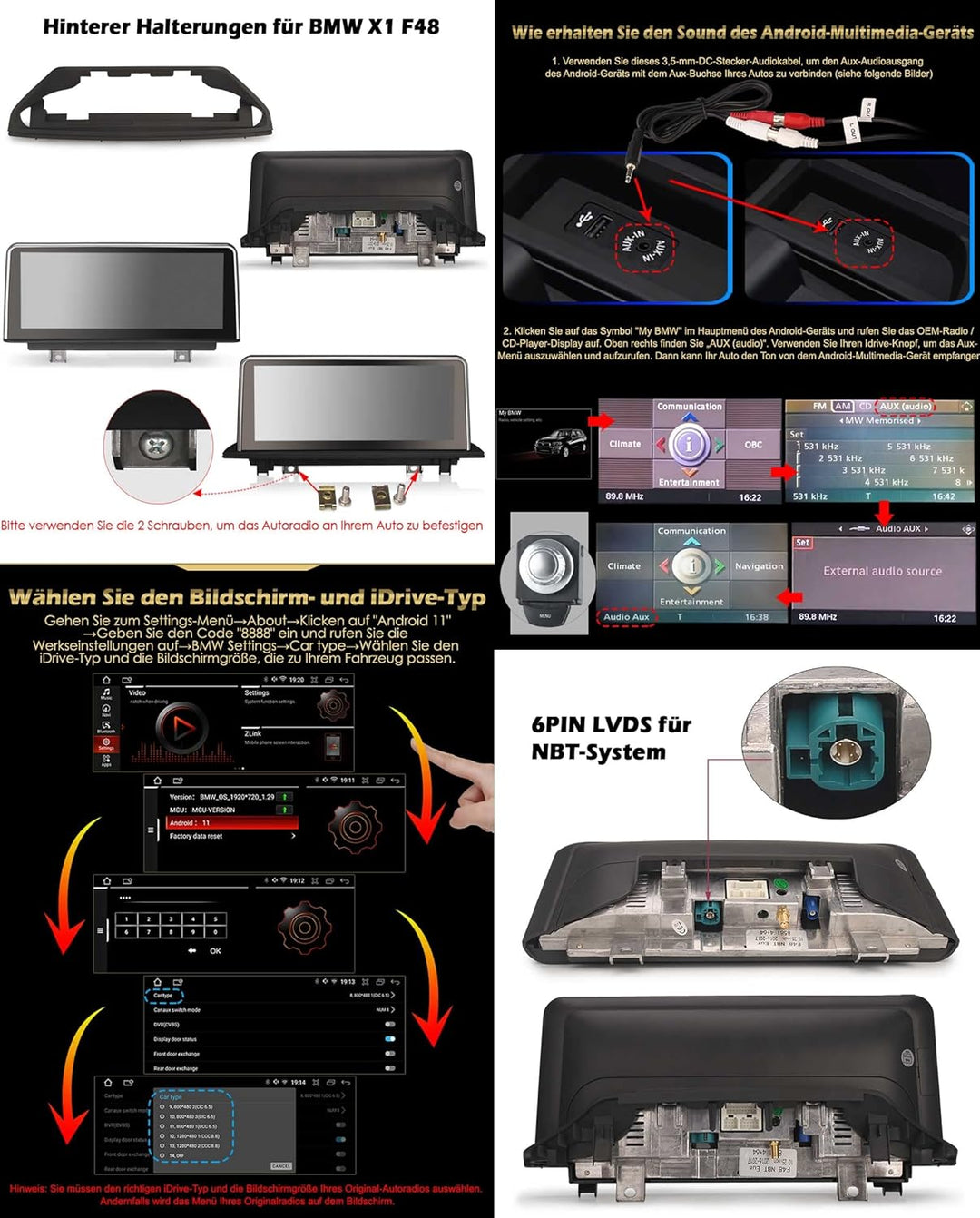 Erisin 10.25" Android 12 8-Kern 4GB RAM+64GB ROM Autoradio GPS Navi für BMW X1 F48 (2016-2017) NBT U