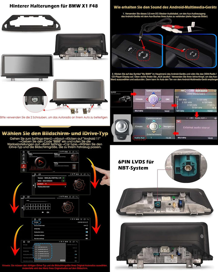 Erisin 10.25" Android 12 8-Kern 4GB RAM+64GB ROM Autoradio GPS Navi für BMW X1 F48 (2016-2017) NBT U