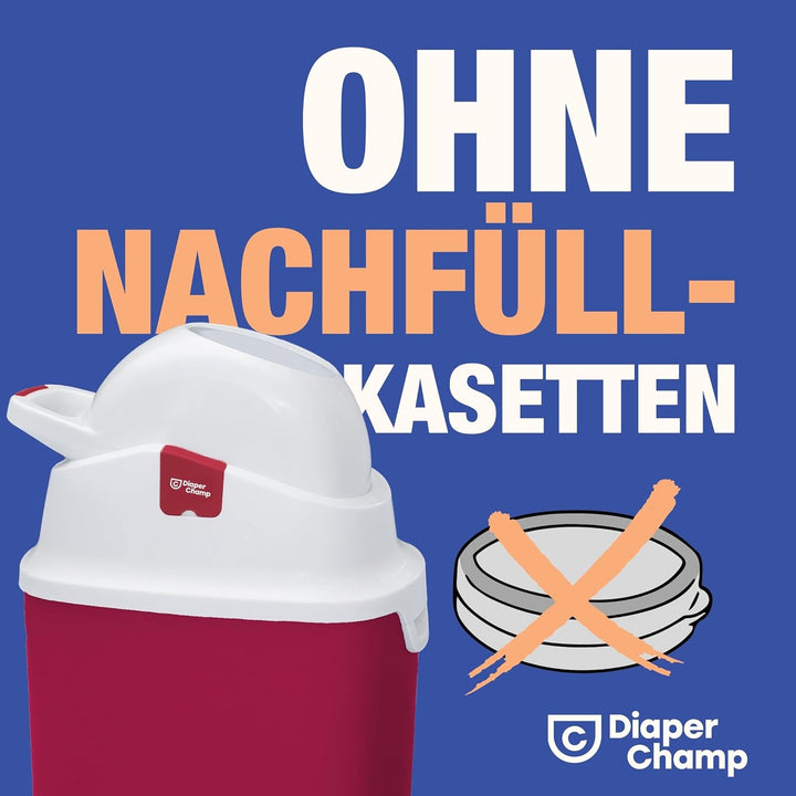 Geruchsdichter Windeleimer Diaper Champ ONE - funktioniert mit normalen herkömmlichen Tüten/Müllbeut