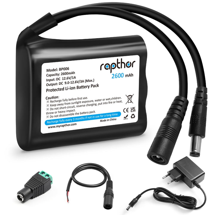 Rapthor Wiederaufladbarer 12V 2600mAh Lithium-Ionen-Akku mit Ladegerät, kompatibel mit 12V-Geräten,