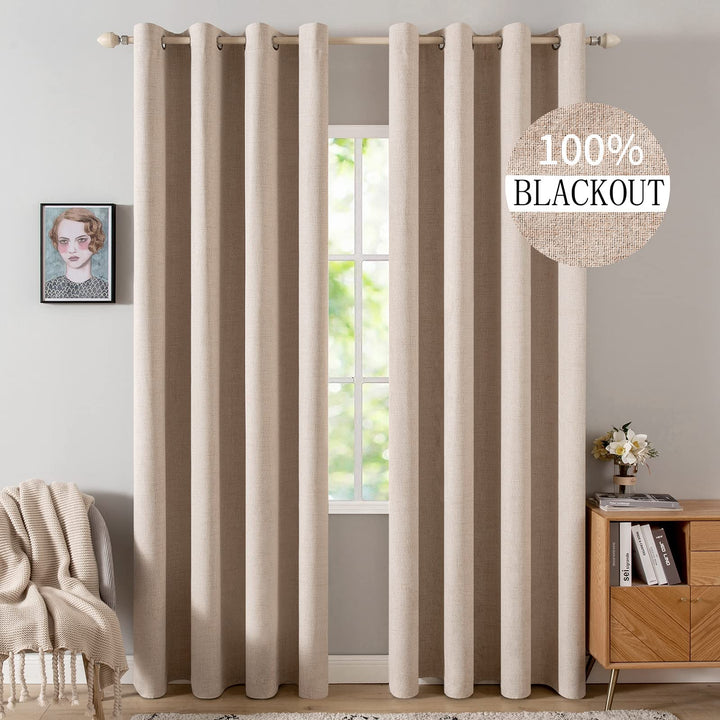 MIULEE Verdunklungsvorhänge mit ösen Gardinen Leinenoptik 2er Set 245 x 140 cm Beige Vorhang Blickdi