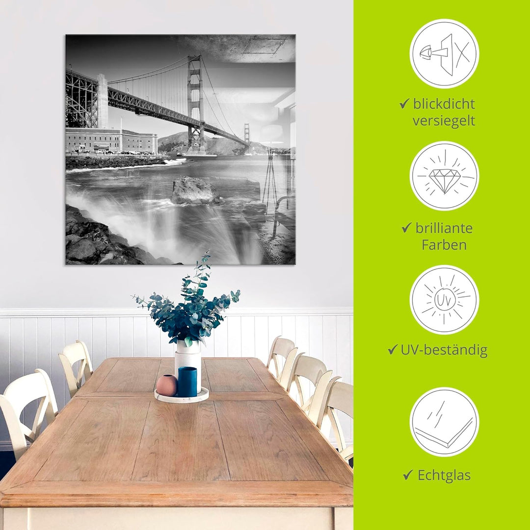 ARTland Glasbilder Wandbild Glas Bild einteilig 40x40 cm Quadratisch Amerika San Francisco Foto Schw