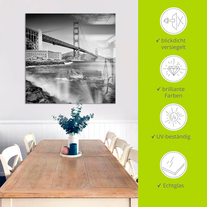 ARTland Glasbilder Wandbild Glas Bild einteilig 40x40 cm Quadratisch Amerika San Francisco Foto Schw