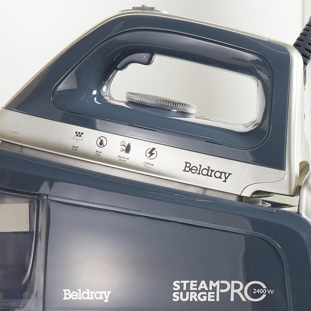 Beldray Dampfbügelstation, Steam Surge Pro Bügeleisen mit Keramiksohle, Anti-Kalk, XL Wassertank 1,2
