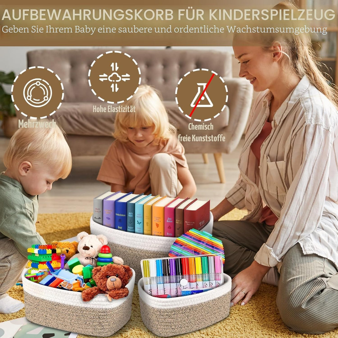 5er Set Aufbewahrungskorb Geflochten,Cotton Rope Braided Storage Basket,Stapelbare Speicher Storage