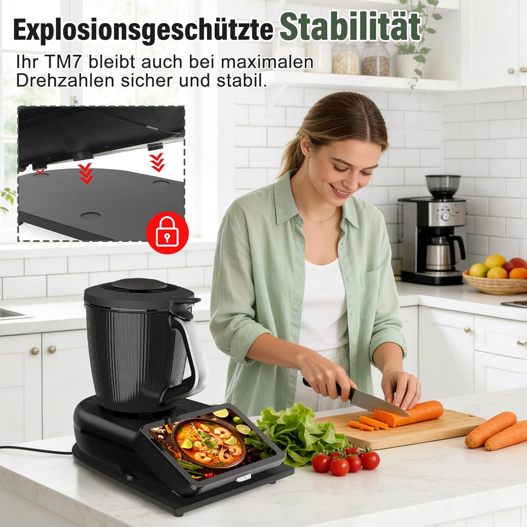 Gleitbrett für Thermomix TM7,Bambus Brett für Thermomix mit 360° leisen Rollen,TM7 Gleitbrett mit Ru
