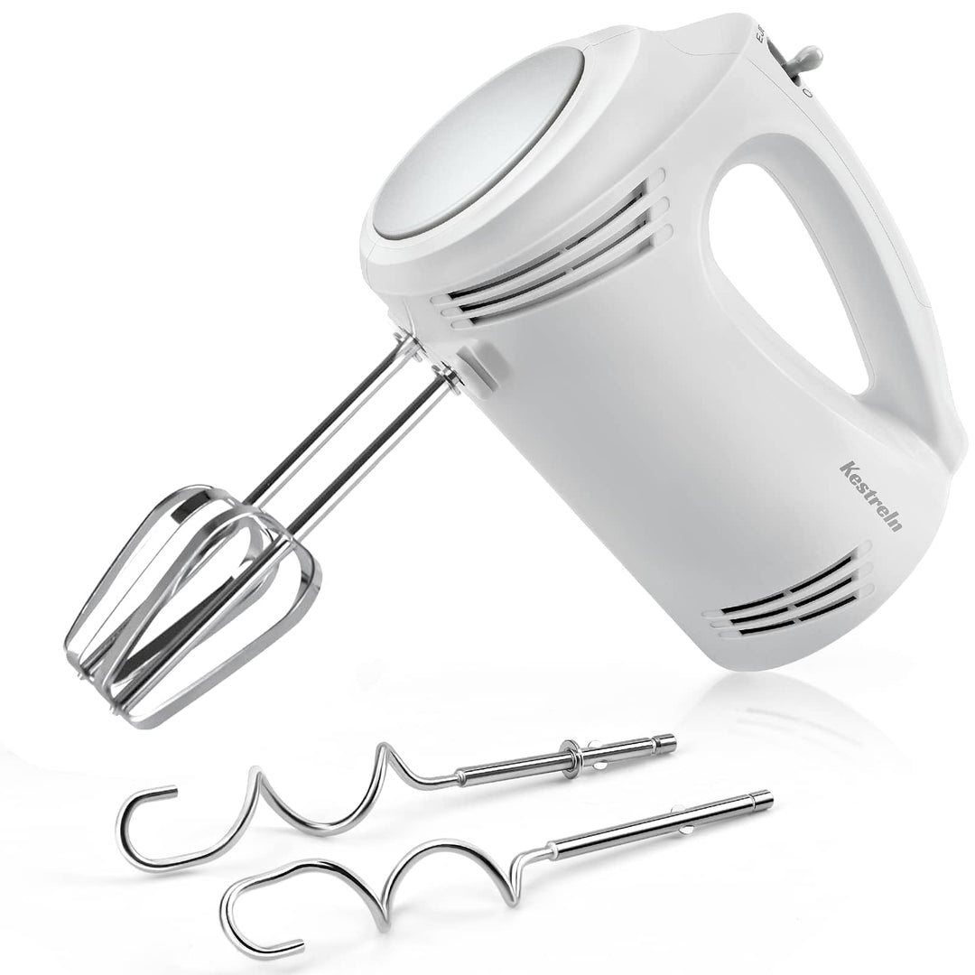 Handmixer 350 Watt, 5 Geschwindigkeiten, Edelstahl Schneebesen & Knethaken (spülmaschinengeeignet),