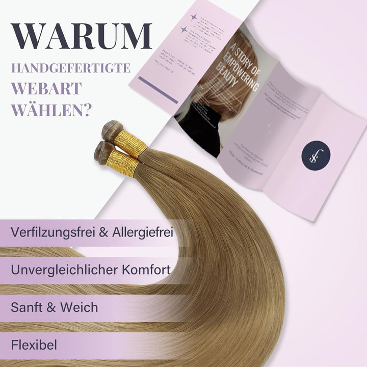 Fshine Echthaar Extensions zum Einnähen 35cm Dünn Genie Tressen Echthaar Mehr Komfort 50g Balayage S
