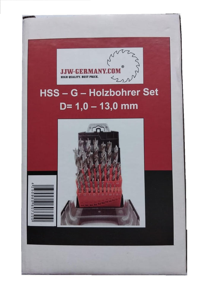 jjw-germany HSS-G 25-tlg Präzisions - Holzbohrer Set - 1-13mm > 0,5mm steigend, für Holz, MDF, Spanp