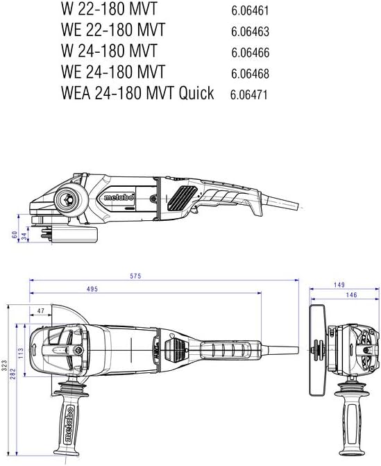 Metabo Winkelschleifer WE 24-180 MVT (606468000) Karton, 2400 Watt, Scheiben-Ø: 180 mm, Leerlaufdreh