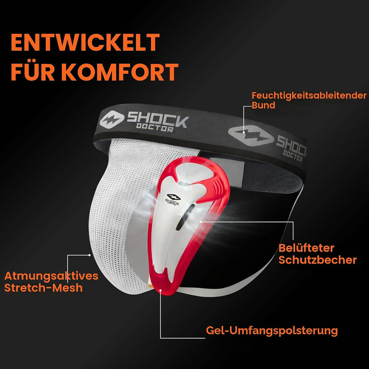 ShockDoctor Herren Tiefschutz Suspensorium mit Bioflex Cup L Weiss (White) Single, L Weiß (Whit