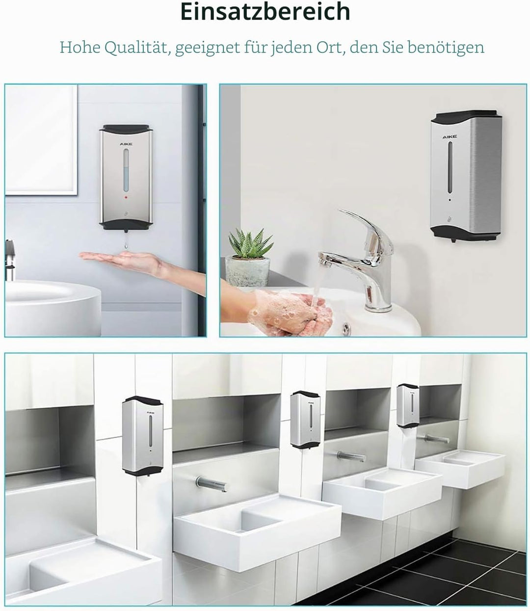 AIKE Seifenspender Automatischer Edelstahl, 1100 ml Kommerzieller Seifenspender Wandmontage mit Sich