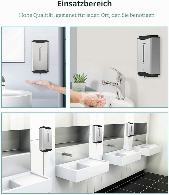 AIKE Seifenspender Automatischer Edelstahl, 1100 ml Kommerzieller Seifenspender Wandmontage mit Sich