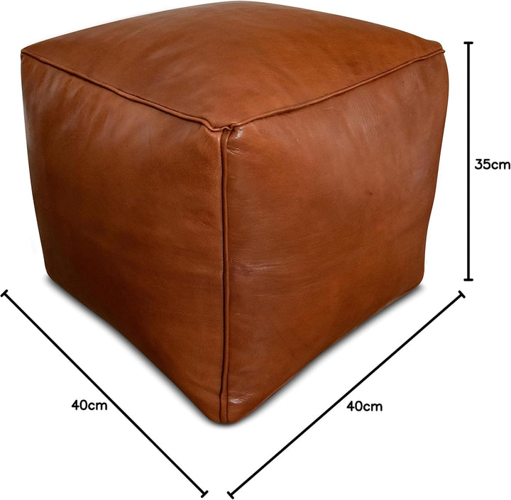 See the Good Quadratischer Leder Pouf - Handgefertigt - gefüllt geliefert - Ottoman, Sitzsack, Fussh