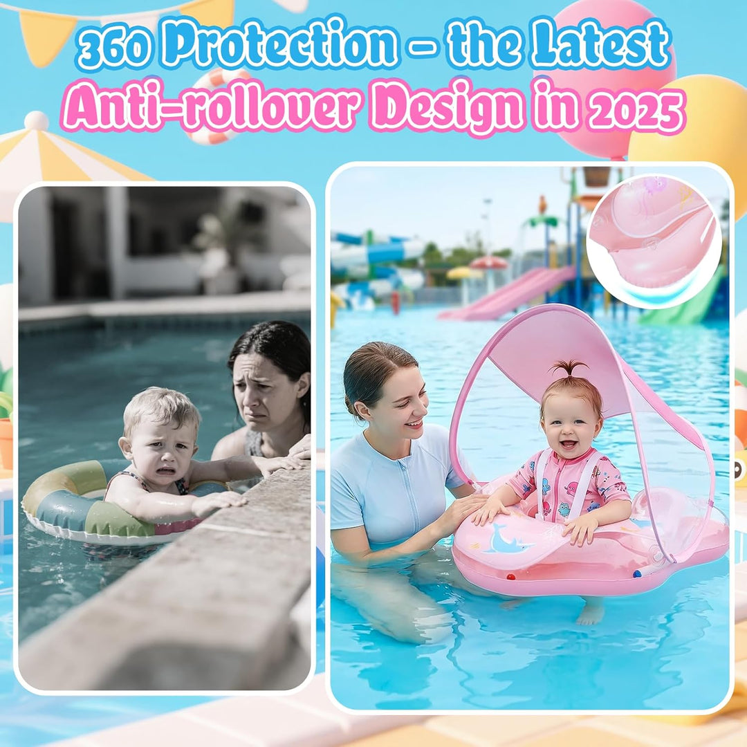Baby Schwimmring mit Sonnendach UPF50+ Schwimmring Baby mit Sonnendach mit 1*Luftpumpe & 2*Flickzeug