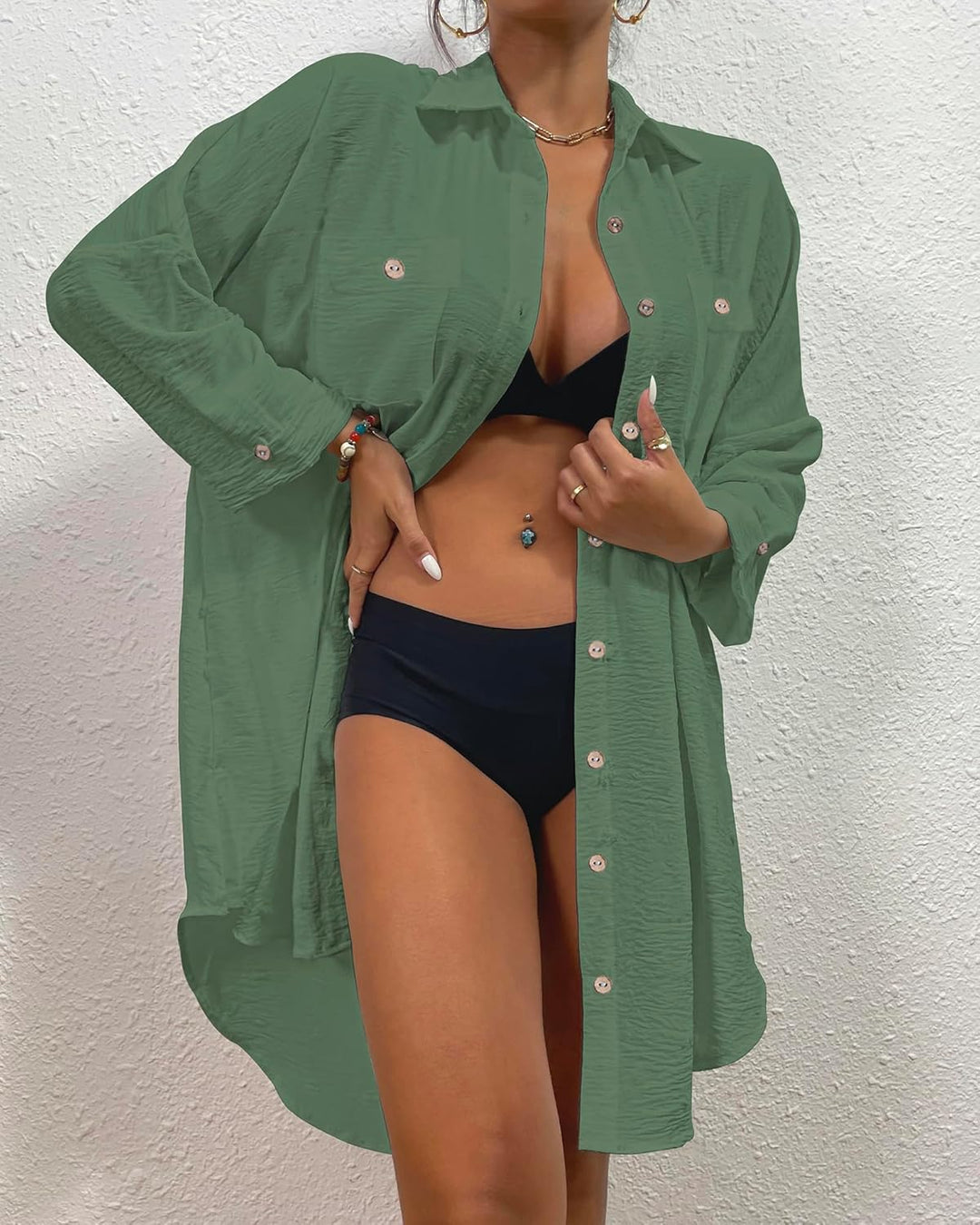 Bsubseach Frauen Badeanzug Coverup Shirt Kleid Button Down Badeanzug Cover Up Beachwear, M