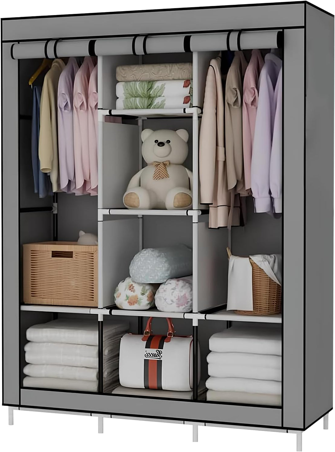 LONENESSL Canvas Kleiderschrank, 128 x 45 x 170 cm Schrank Kleiderschrank für Schlafzimmer, tragbare