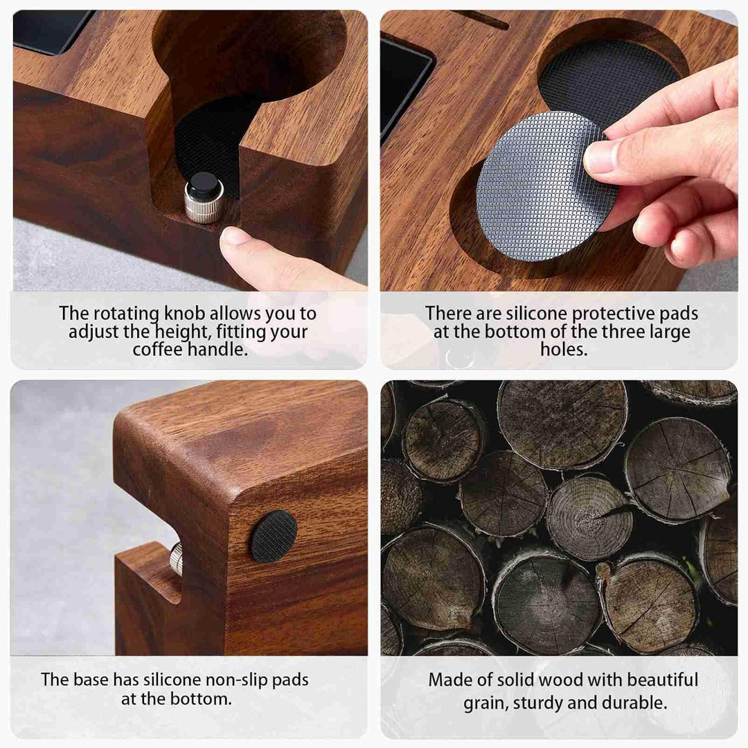 Walnussholz Espresso Stopfstation, Kaffee Tamperstation Organizer, Barista Zubehör für 51/54 mm Sieb