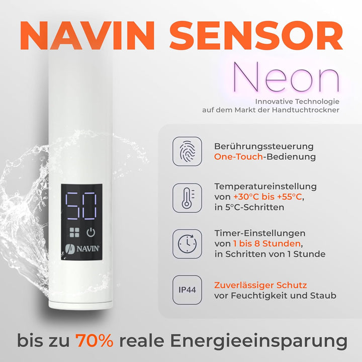NAVIN Elektrischer Handtuchtrockner Camellia mit Druckknopf – Weiss (Weiss - Rechtes, 480х800) Weiss