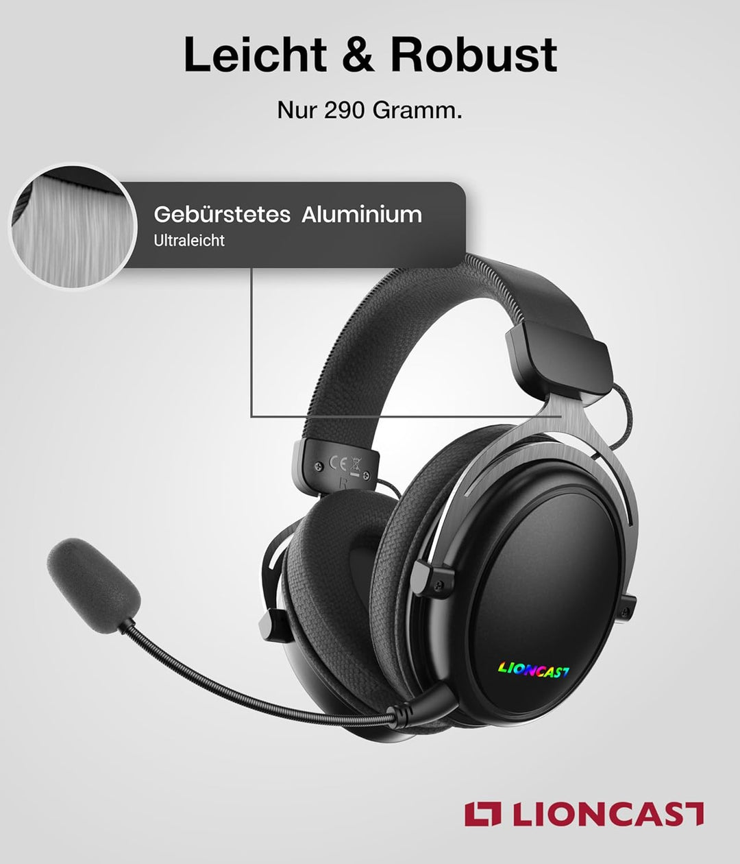 Lioncast® LX80 Gaming Headset mit Mikrofon Wireless [80Std. Akku] - PS5 - Xbox One - Gaming Headset