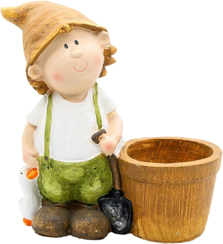 Wichtelstube-Kollektion XXL Gartenfigur Franz mit Blumentopf, Gartendeko Outdoor mit Pflanzkübel, li
