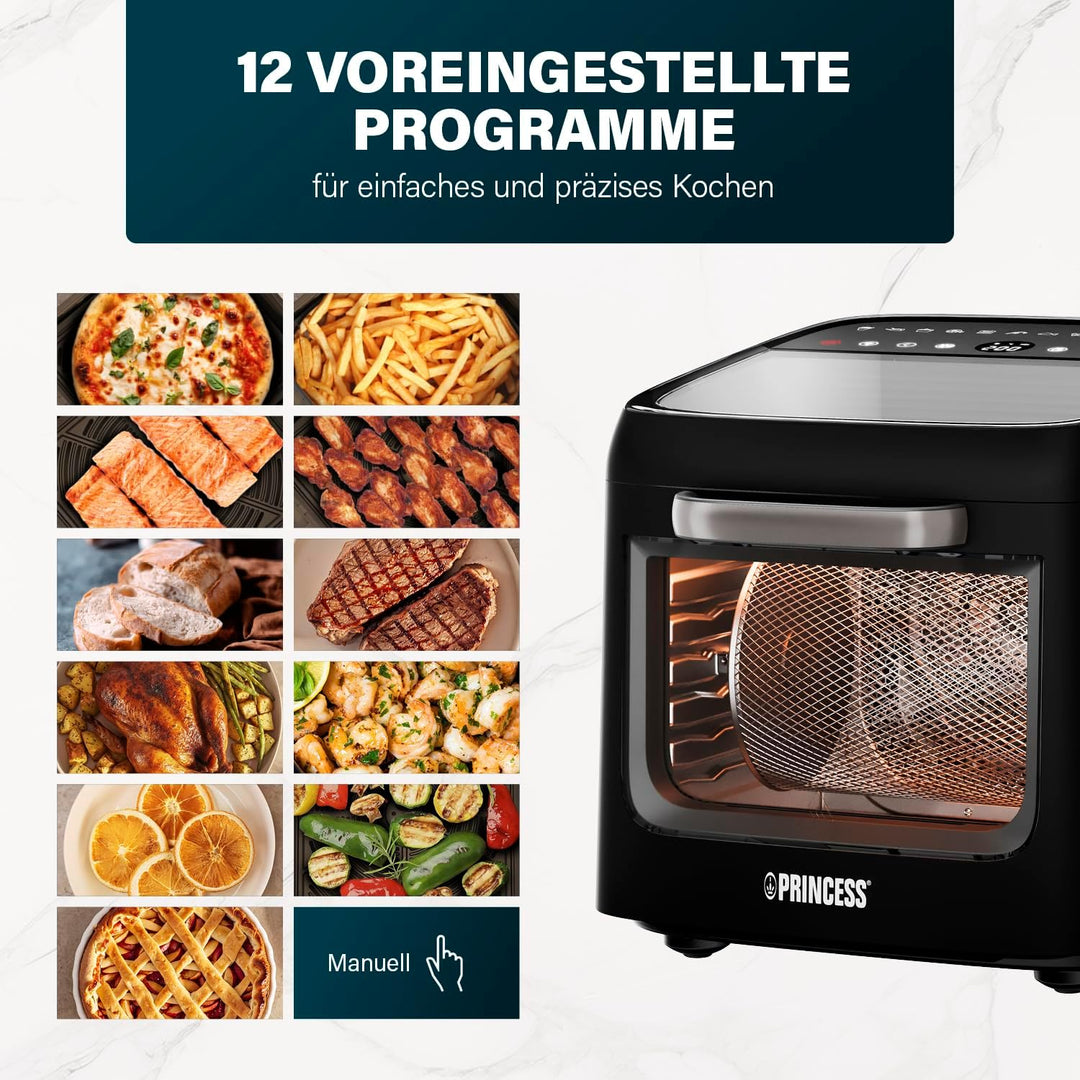 Princess Airfryer Oven Vision, 12,6 L Kapazität, 1800 W Leistung, Multifunktionales Heissluftofen-De