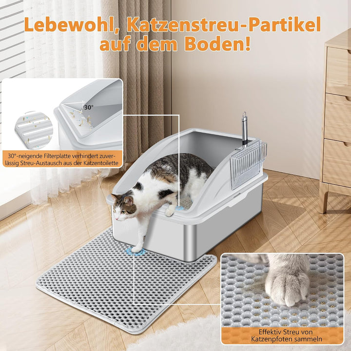 2 Pack FURTIME Katzenklo Edelstahl, Katzentoilette Edelstahl 30L Grosse Kapazität Auslaufsicher Gege