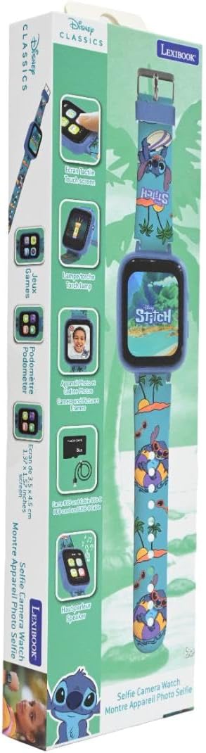 Lexibook, Disney Stitch, Selfie-Kamera-Uhr, HD-Touchscreen, 720p-Kamera, MP3-Player, integrierter La