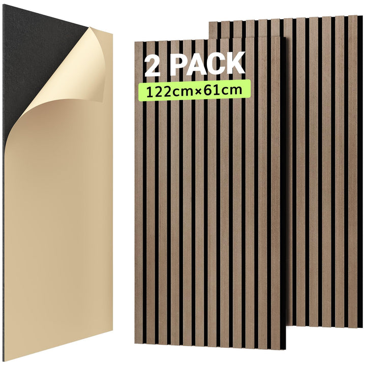 TONOR Akustikpaneele HOLZ Selbstklebend 1,488m²- 2 Stück je 122 x 61 x 2,1 cm, 3D Holzpaneele Wand L