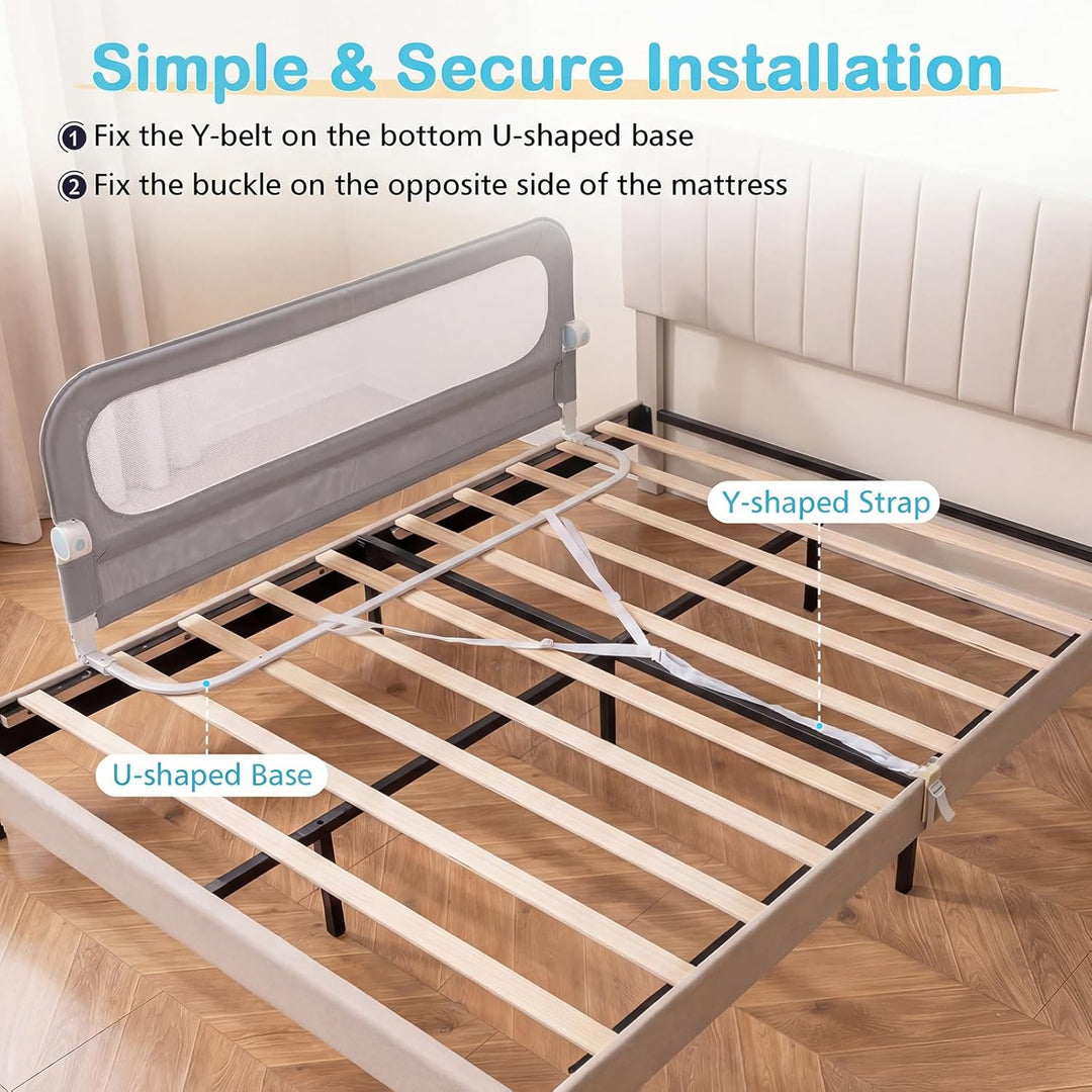 FANTASK Bettgitter klappbar, 150 x 60 cm, Kinderschutzgitter mit U-förmigem Gestell &amp; Gurt, Bettschu