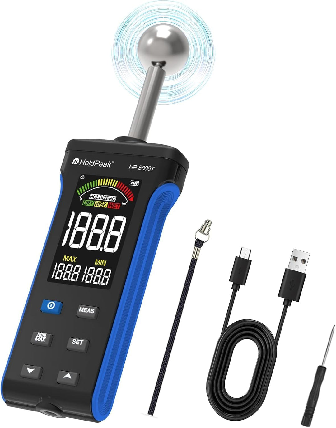 Feuchtigkeitsmesser, mit LCD-Farbdisplay und Alarmfunktion, für Wände, Holz, Mauerwerk, Beton, Gipse