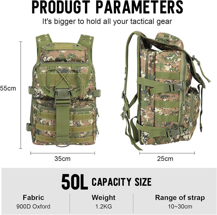 SHANNA Militärrucksack 35L/50L Armee Rucksack Molle, Hohe Kapazität Trekkingrucksack Wanderrucksäcke