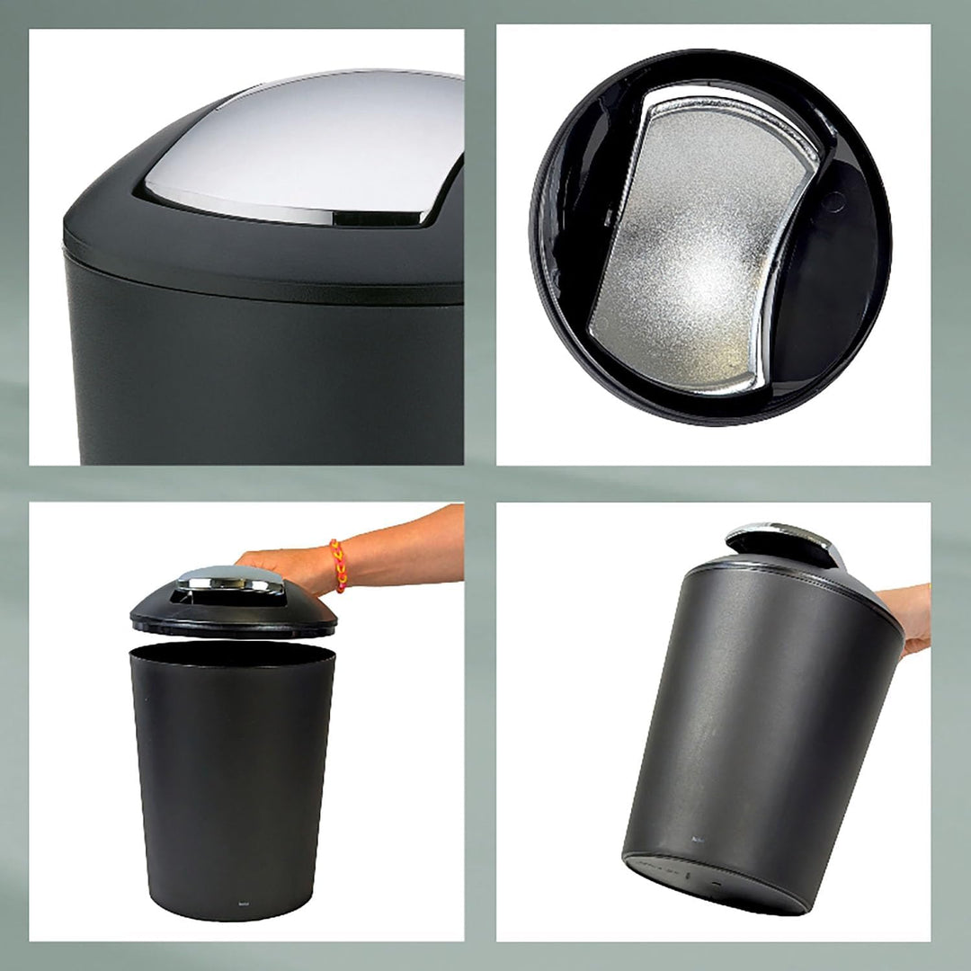 kela Schwingdeckeleimer schwarz, Kosmetikeimer 5l mit Schwingdeckel, Kunststoff, MARTA, Mülleimer Ba