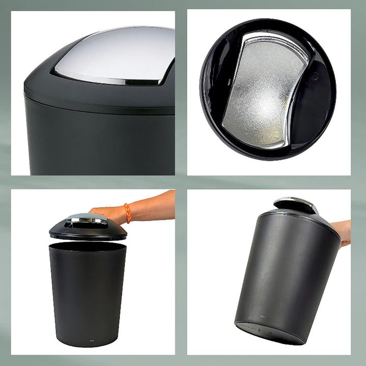 kela Schwingdeckeleimer schwarz, Kosmetikeimer 5l mit Schwingdeckel, Kunststoff, MARTA, Mülleimer Ba