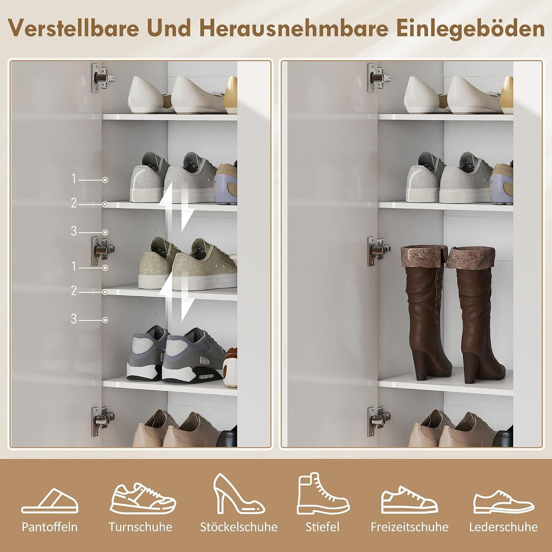 HOMCOM Schuhschrank, Schuhregal mit Verstellbaren Ablagen, Belüftungslöchern, Hochglanztüren, Schuha