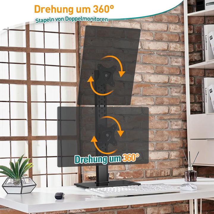 ELIVED Dual-Monitorständer für den Schreibtisch, vertikaler Stapel, freistehender Monitorarm für die