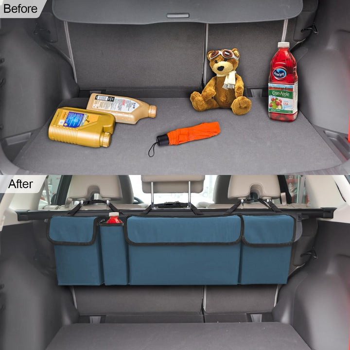 Mehrere Fächer Auto Organizer Kofferraum, Wasserdicht, Oxford-Stoff, Blau, Blau