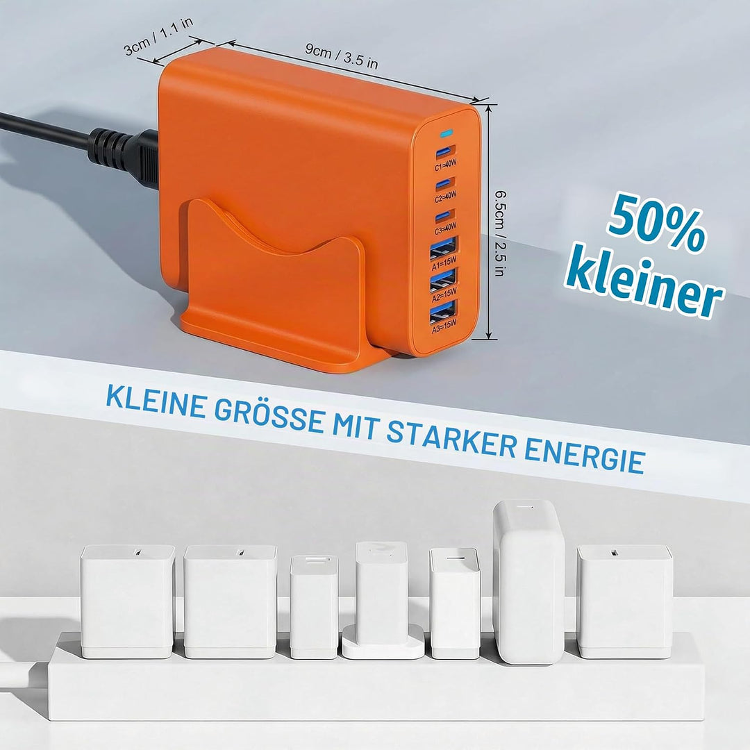 6 Ports Ladestation Schnellladegerät, 165W USB C Schnelllade Netzteil, PD Power GaN Ladegerät kompat