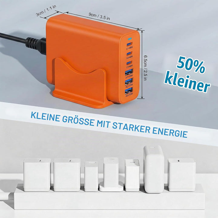 6 Ports Ladestation Schnellladegerät, 165W USB C Schnelllade Netzteil, PD Power GaN Ladegerät kompat