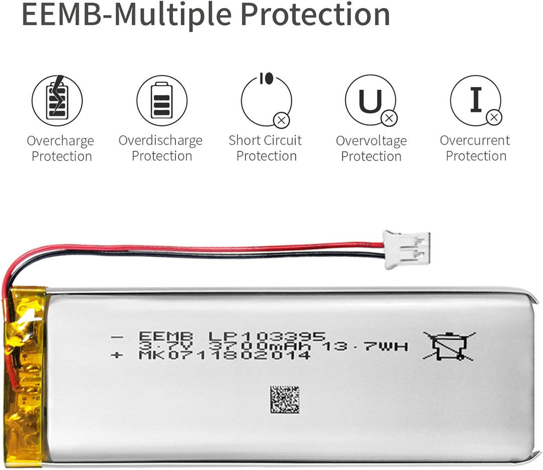 10 Stück EEMB 3.7V 3700mAh Lipo-Akku 103395 Wiederaufladbarer Li-Polymer-Akku mit JST-Anschluss.Stel