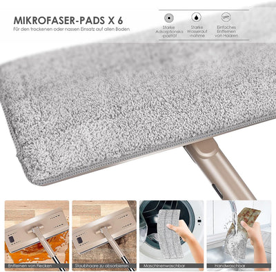 Myiosus Wischmopp Set mit Eimer, Putzeimer mit Wischmop, Bodenwischer mit Auswringfunktion, 6 Mikrof