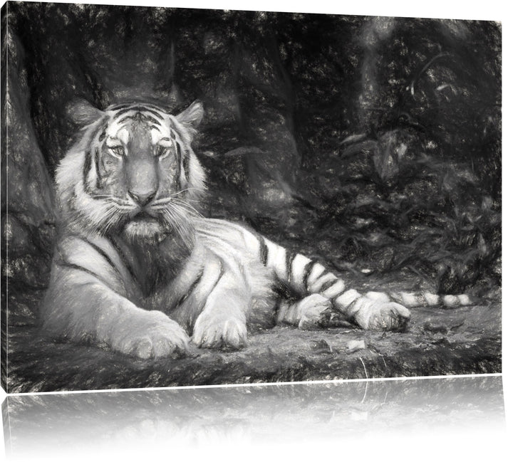 Liegender Tiger Deluxe Format: 100x70 cm auf Leinwand, XXL riesige Bilder fertig gerahmt mit Keilrah